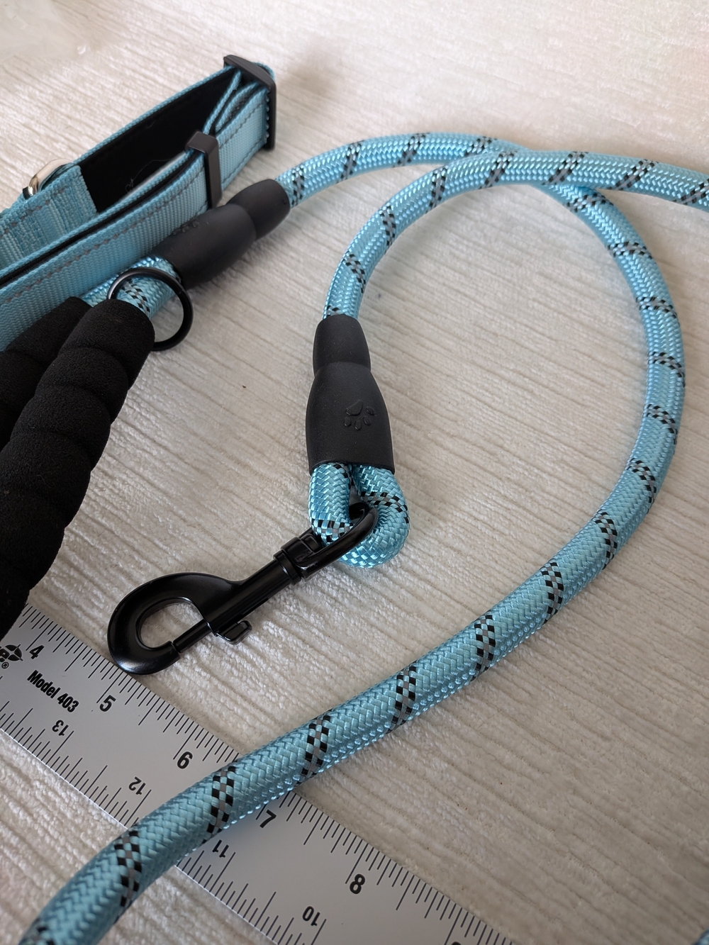 Light Blue XL Dog Collar and Rope Leash Set New Foam Cushioned Handle - Picture 6 of 7